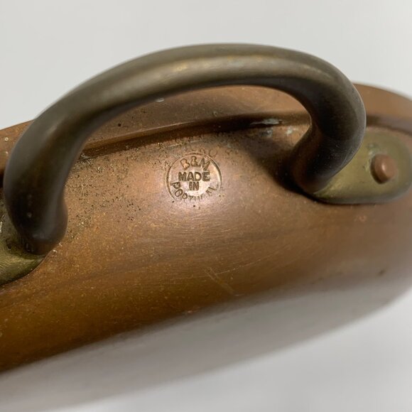 VTG Douro B&M 5.75" Copper Round Pan Tin Interior Brass Handles Made In Portugal - Picture 8 of 8